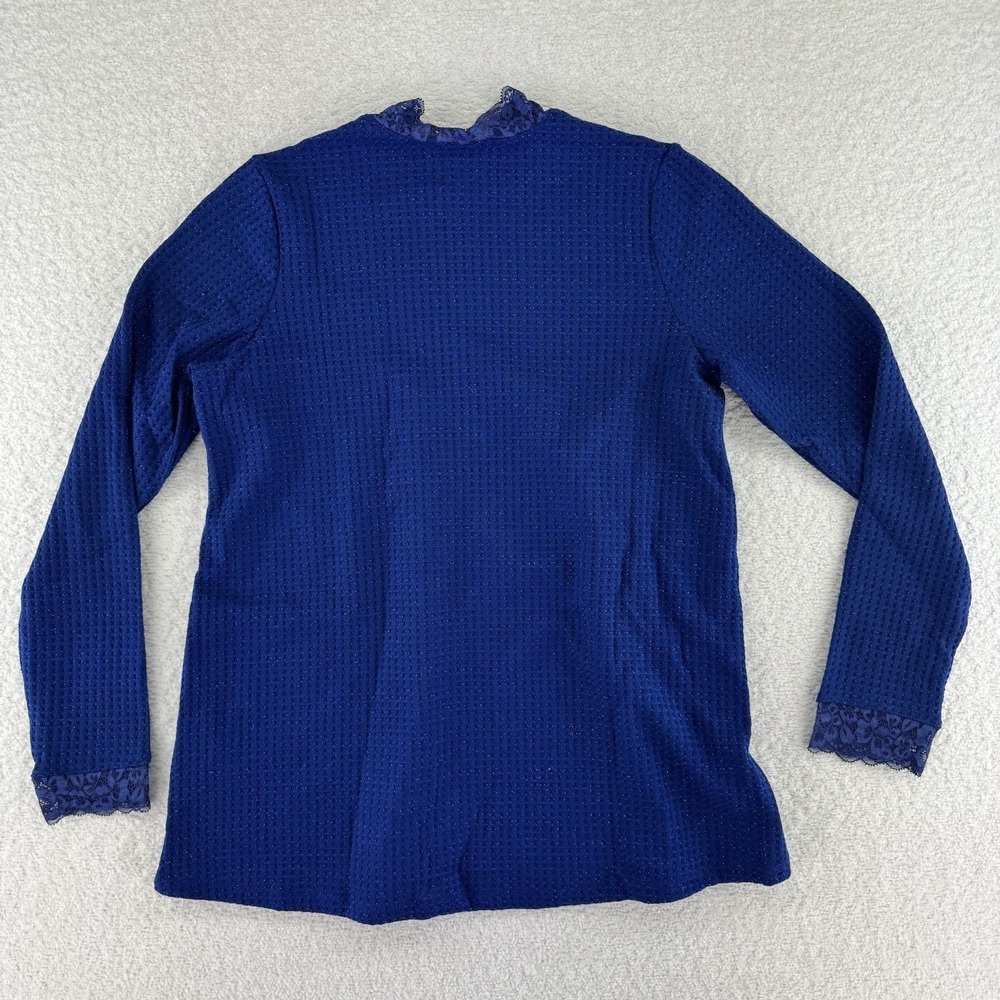 LOGO by Lori Goldstein Metallic Waffle Knit Mock Neck Top Sweater Small Blue - Picture 8 of 13